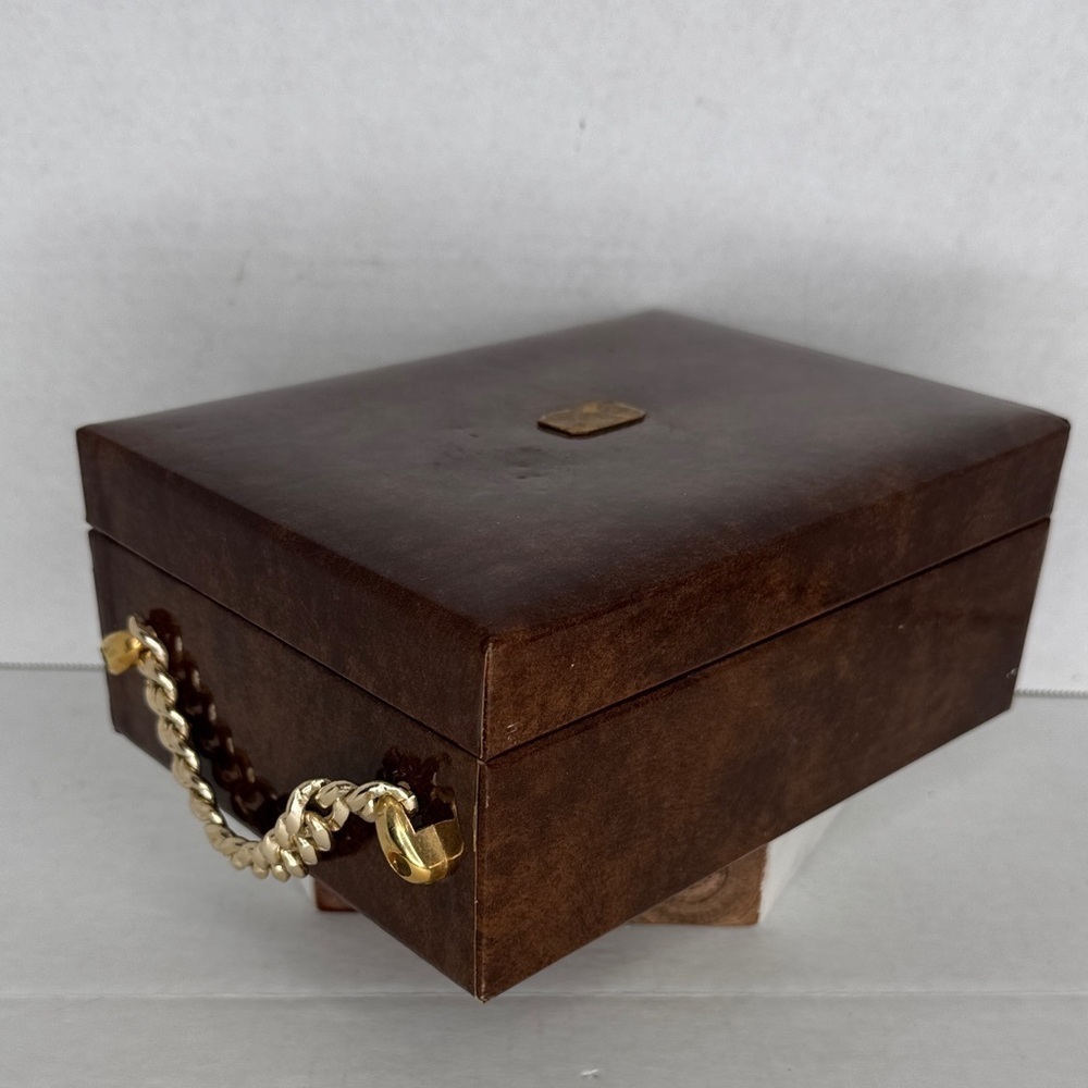 Vintage Swank Tortoiseshell Vinyl Gold Chain Jewelry Dresser Box Made in Sweden